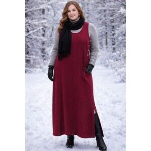 Original TY Wear Y2K Burgundy Jumper Dress Womens Size 10 Maxi Sleeveless Slits